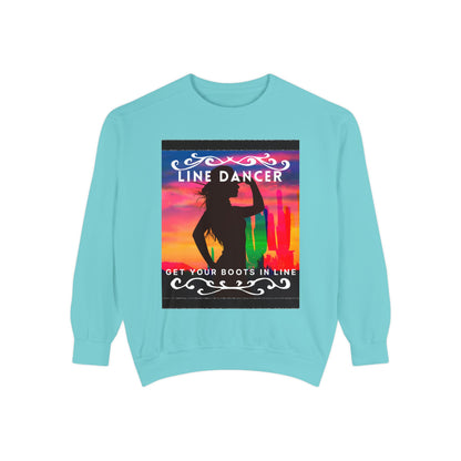 "Line Dancer, Get Your Boots in Line" Unisex Lightweight Crewneck Sweatshirt – Western Dance Graphic Pullover for Country Music & Boot Scootin’ Fans