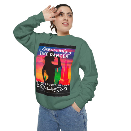 "Line Dancer, Get Your Boots in Line" Unisex Lightweight Crewneck Sweatshirt – Western Dance Graphic Pullover for Country Music & Boot Scootin’ Fans