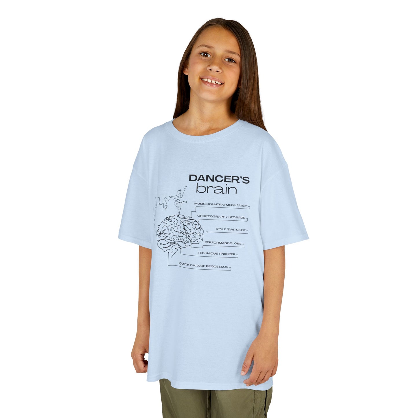 “Dancer’s Brain” Youth Short Sleeve Tee with Funny Dance Brain Graphic – Personalized Dance T-Shirt for Kids & Teens, Custom Name or Studio Option