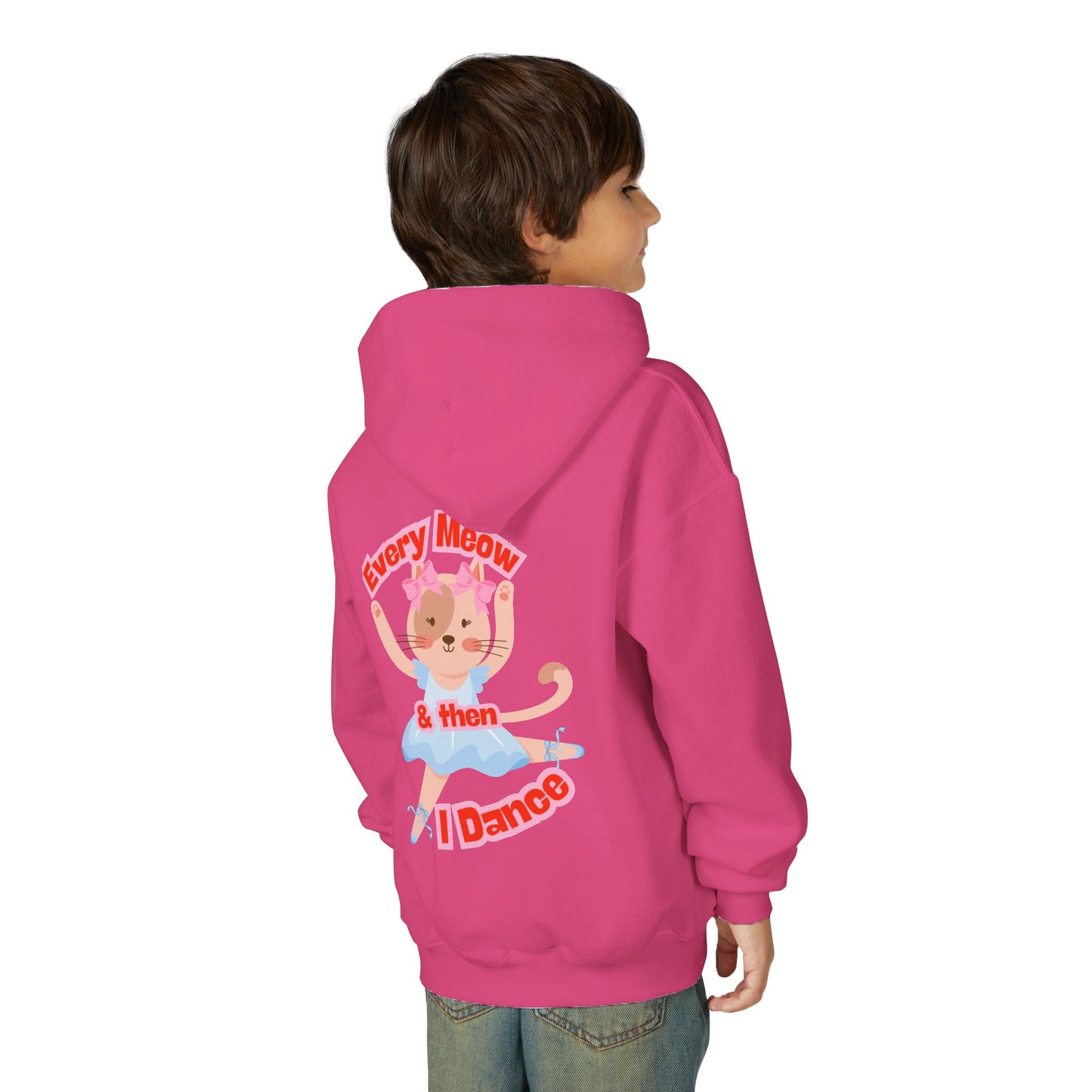 “Every Meow & Then I Dance” Adorable Dancing Cat Graphic | Cute Cat Dance Hoodie for Kids & Young Ballet Enthusiasts - Unisex Youth Hoodie