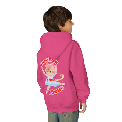 “Every Meow & Then I Dance” Adorable Dancing Cat Graphic | Cute Cat Dance Hoodie for Kids & Young Ballet Enthusiasts - Unisex Youth Hoodie
