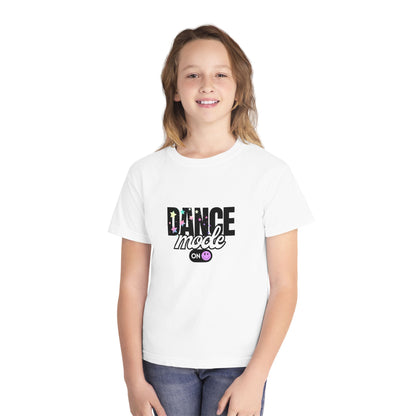 “Dance Mode On" Comfort Colors Youth Midweight  T-Shirt – Pastel Stars & Smiley Face Dance Graphic Tee for Kids