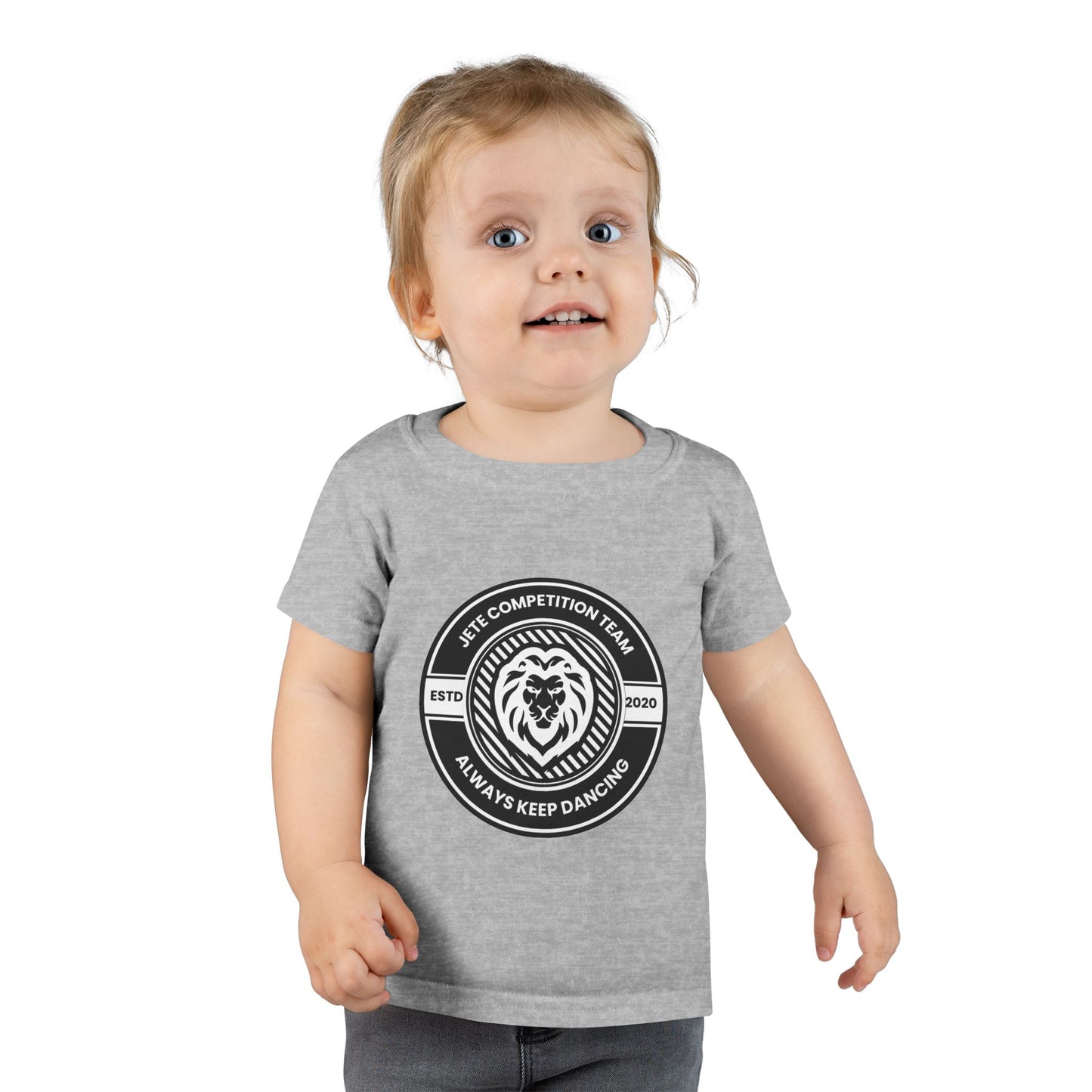 "Jeté Competition Team – Always Keep Dancing" Toddler Dance T-Shirt – Collegiate-Inspired Emblem Graphic Short Sleeve Tee for Kids