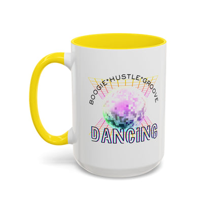 "Boogie, Hustle, Groove - Dancing" Disco Accent Coffee Mug – Fun Retro Dance Gift for Coffee Lovers