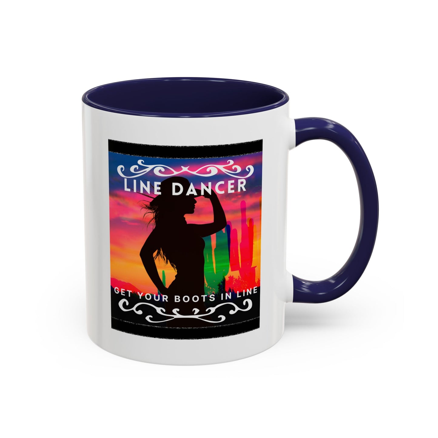 "Line Dancer" Accent Coffee Mug – Cute Cowgirl Graphic Ceramic Mug for Country Dance Lovers