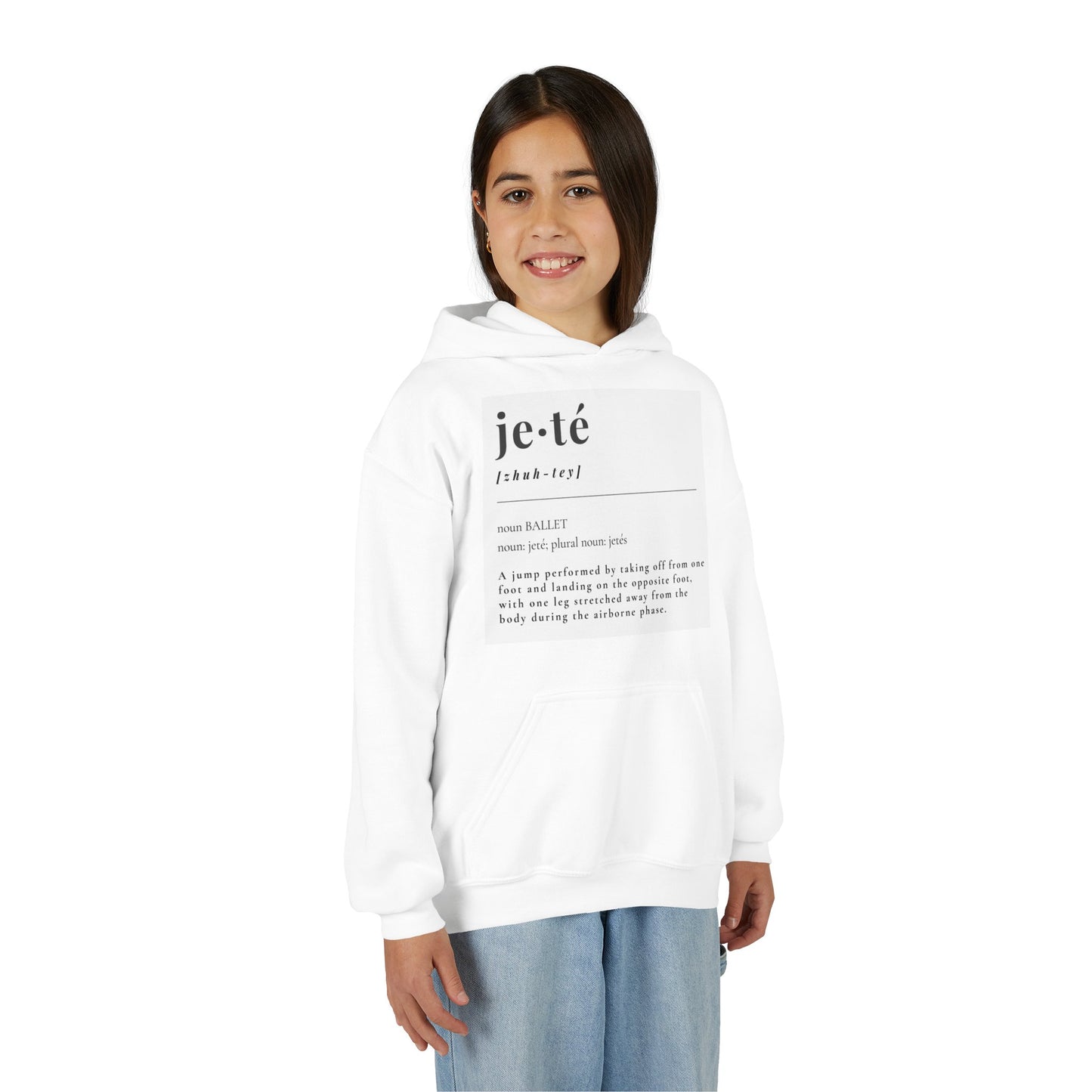 Jeté Definition Unisex Youth Hoodie – Ballet Term Graphic Dance Hoodie for Kids & Teens, Personalized with Name or Studio