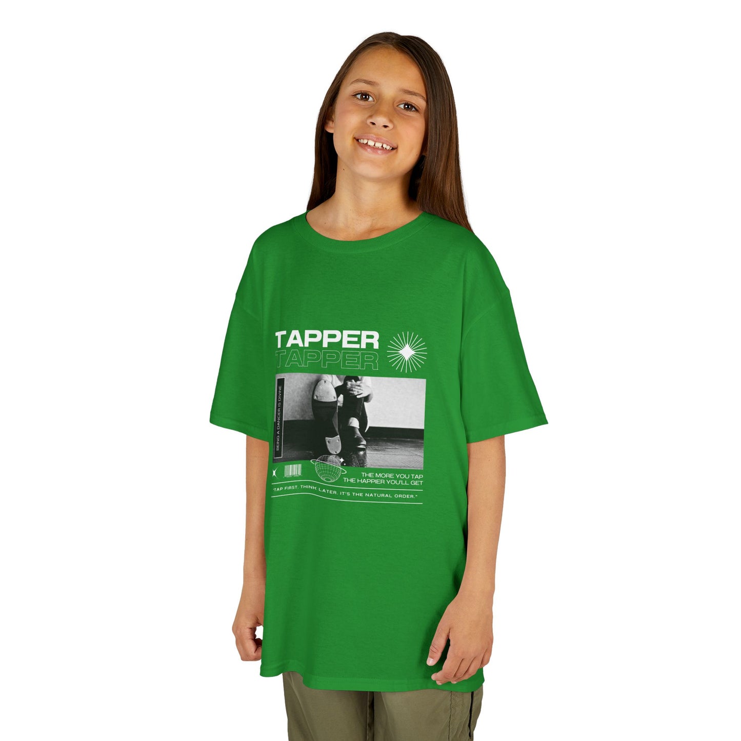 “Tapper” Youth Short Sleeve Tee – Streetwear-Inspired Tap Dance T-Shirt with Tap Shoes Graphic