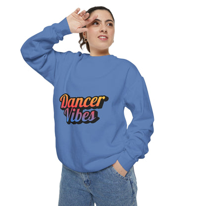 "Dancer Vibes" Unisex Lightweight Crewneck Sweatshirt – Colorful Text Graphic Pullover for Dance Lovers & Studio Style