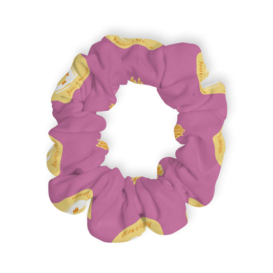 “What do you call a dancing chick? Poultry in Motion” Scrunchie – Funny Dance Pun Hair Accessory with Cute Dancing Chicken Graphic