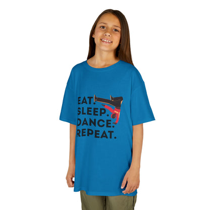 "Eat Sleep Dance Repeat" Youth Short Sleeve Tee – Bold B-Boy Graphic Hip-Hop Dance Shirt for Kids and Young Performers