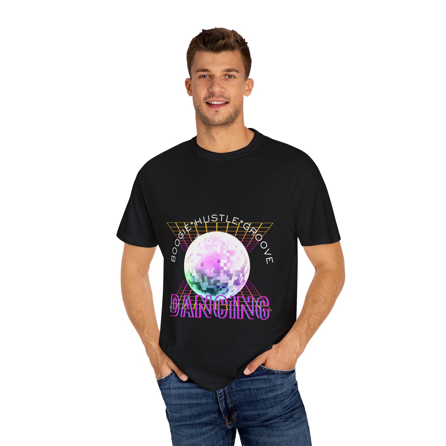 "Boogie, Hustle, Groove - Dancing" Streetwear Dance Graphic – Unisex Garment-Dyed T-Shirt