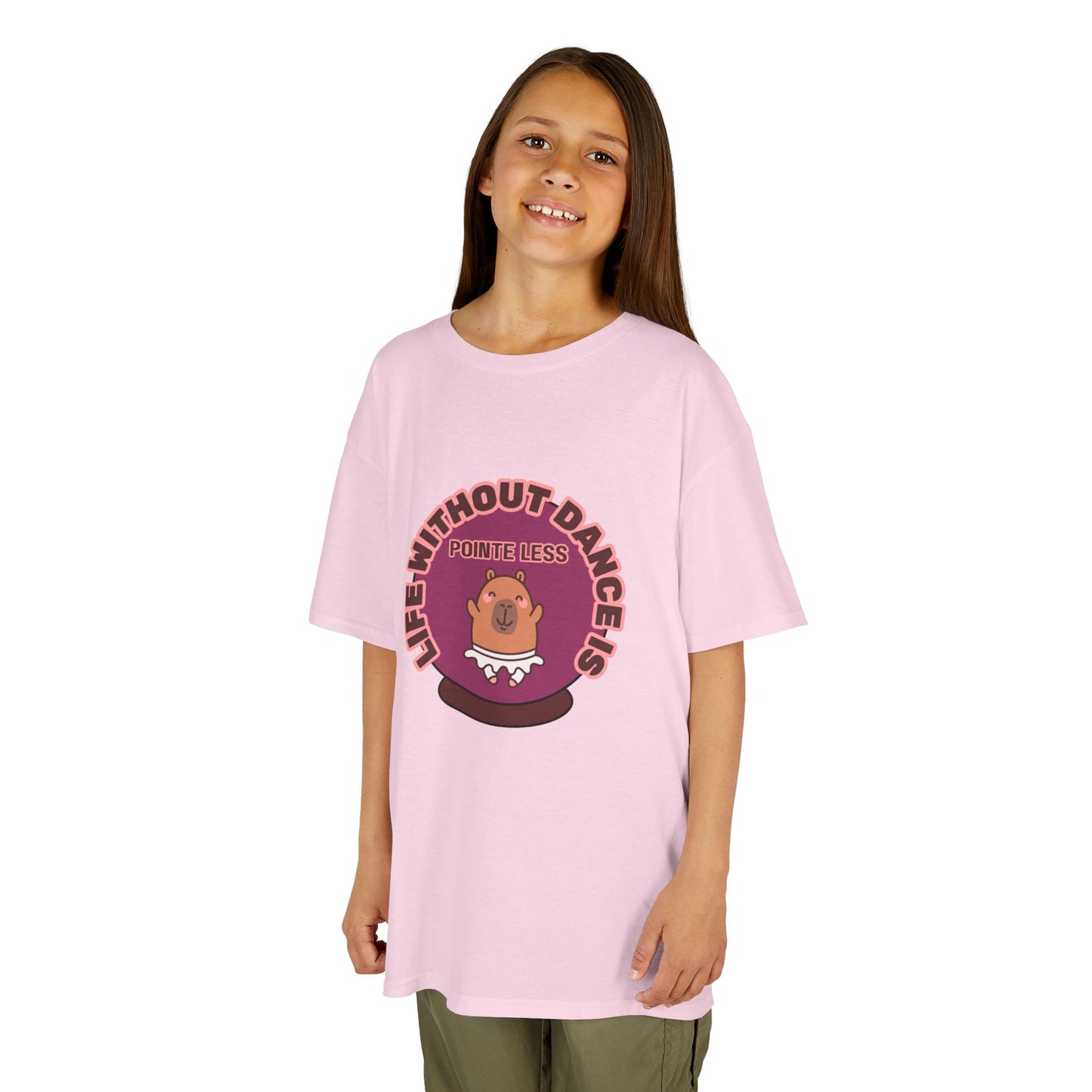 "Life Without Dance Is Pointeless" Youth Dance T-Shirt – Cute Capybara Ballerina Graphic Tee for Kids