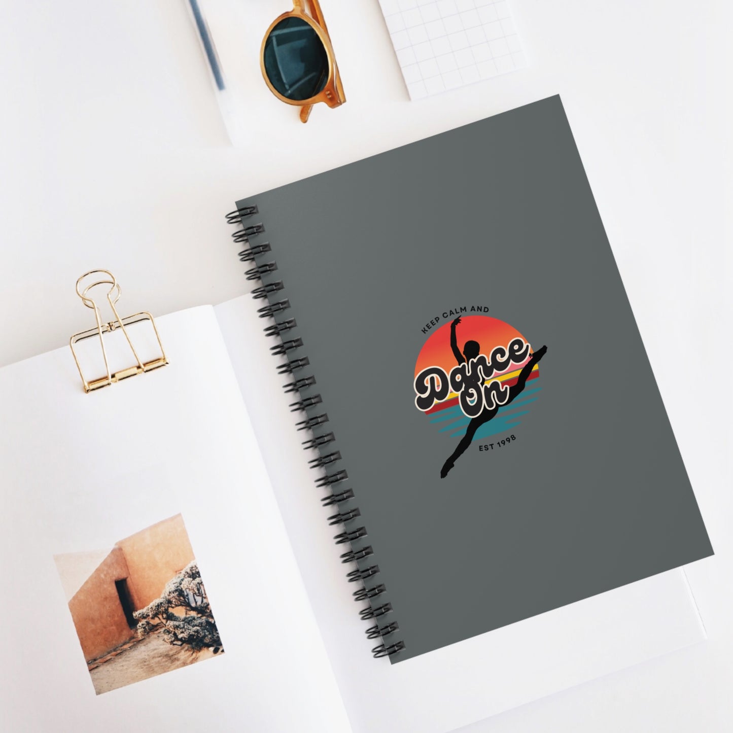 "Keep Calm and Dance On" Spiral Notebook – Retro Dance Journal with Colorful Graphic for Dancers, Students & Creative Writers