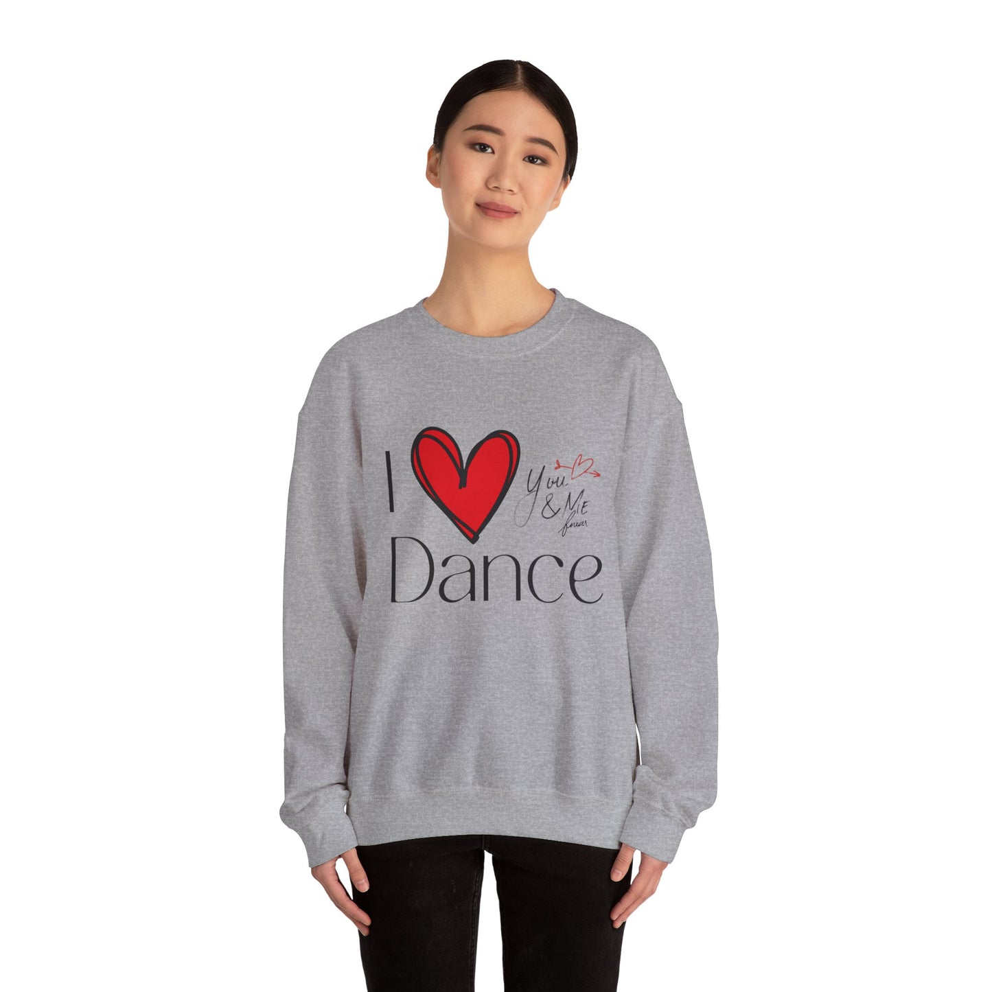 "I Love Dance" Unisex Crewneck Sweatshirt – Hand-Drawn Heart & Note Graphic Dance Lover Pullover