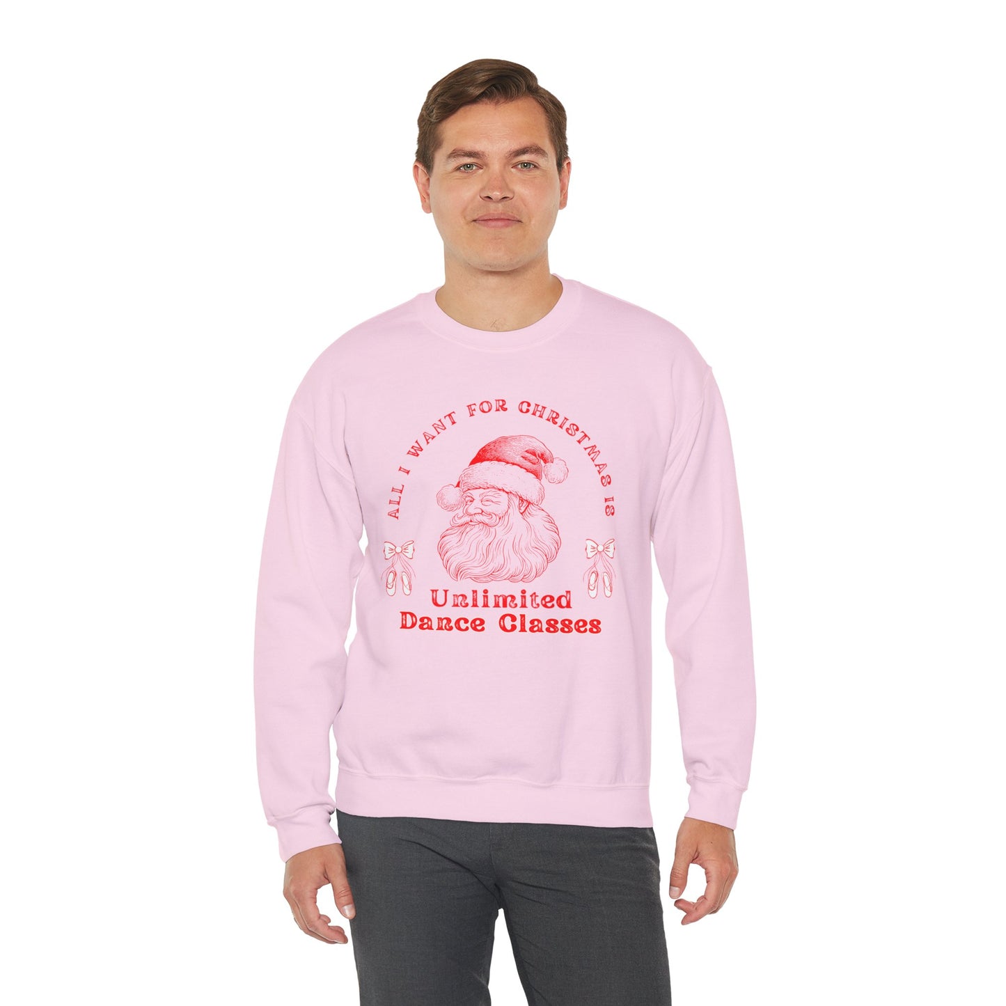 “All I Want for Christmas Is Unlimited Dance Classes” ADULT SWEATSHIRT Unisex Heavy Blend Crewneck with Vintage Santa – Festive Holiday Dance Sweatshirt for Dancers & Studios