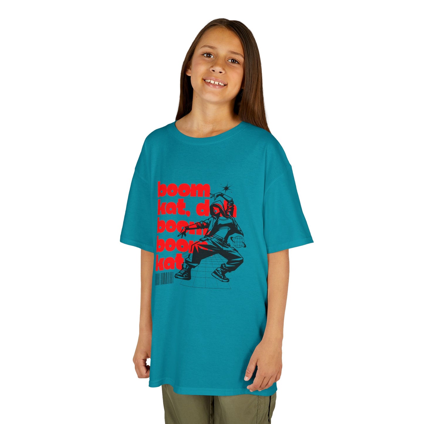 “Boom Kat Youth Short Sleeve Dance T-Shirt – Bold Streetwear-Inspired Graphic Tee for Kids