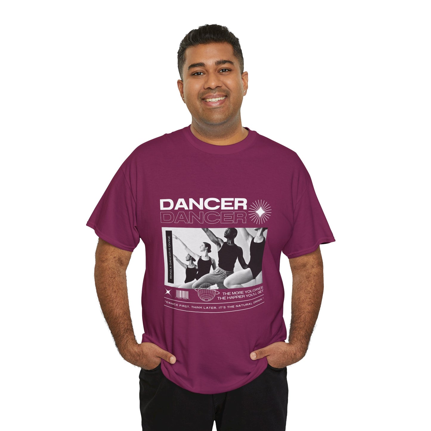 "Dancer" with ballet dancers at the Barre - Unisex Heavy Cotton Tee | Streetwear-Inspired Ballet Training Graphic T-Shirt for Dance Lovers