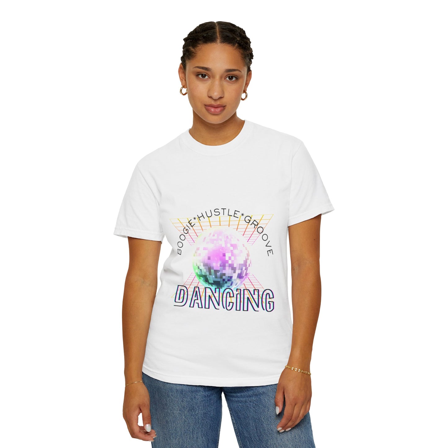 "Boogie, Hustle, Groove - Dancing" Streetwear Dance Graphic – Unisex Garment-Dyed T-Shirt