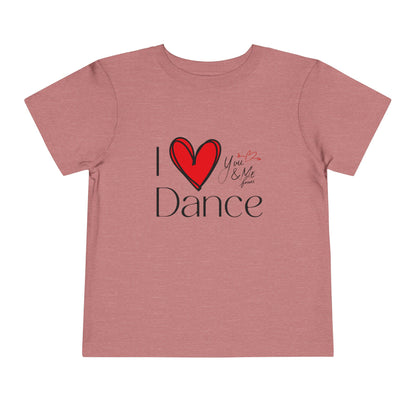 "I Love Dance" Toddler Short Sleeve Tee – Hand-Drawn Heart & Note Graphic Dance Lover T-Shirt
