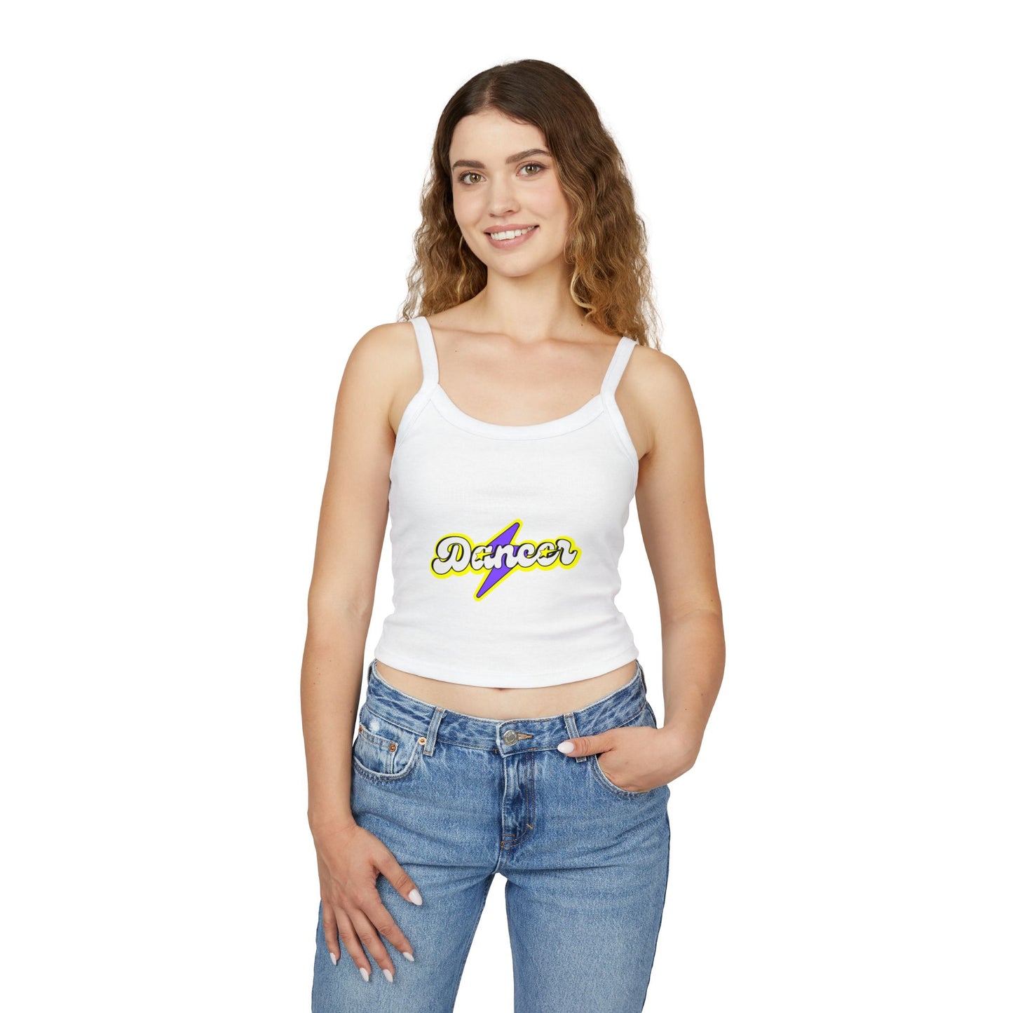 "Dancer" Women’s Spaghetti Strap Tank Top – Superhero-Inspired Dancer Graphic | Empowering Dance Apparel for Strong & Stylish Performers