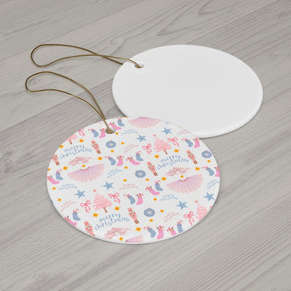 Soft "Nutcracker Ballet" Ceramic Ornament – Pastel Christmas Tree Decoration with Whimsical Holiday Ballet Design (Ceramic Keepsake for Dancers & Nutcracker Lovers)