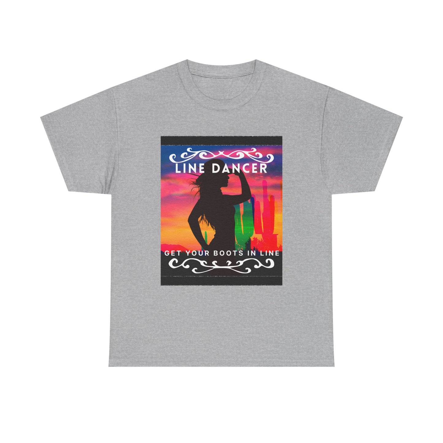 "Line Dancer" Unisex Heavy Cotton T-Shirt – Western Country Dance Graphic Tee – 'Get Your Boots in Line' Cowboy-Inspired Shirt