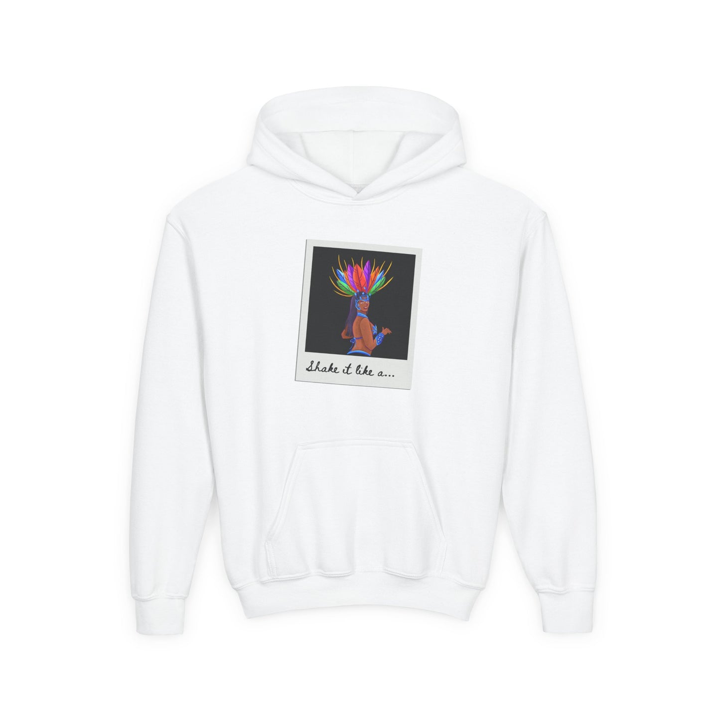 "Shake It Like a..." Youth Hooded Sweatshirt – Carnival-Inspired Samba Dancer Graphic Fleece Hoodie for Kids and Teens