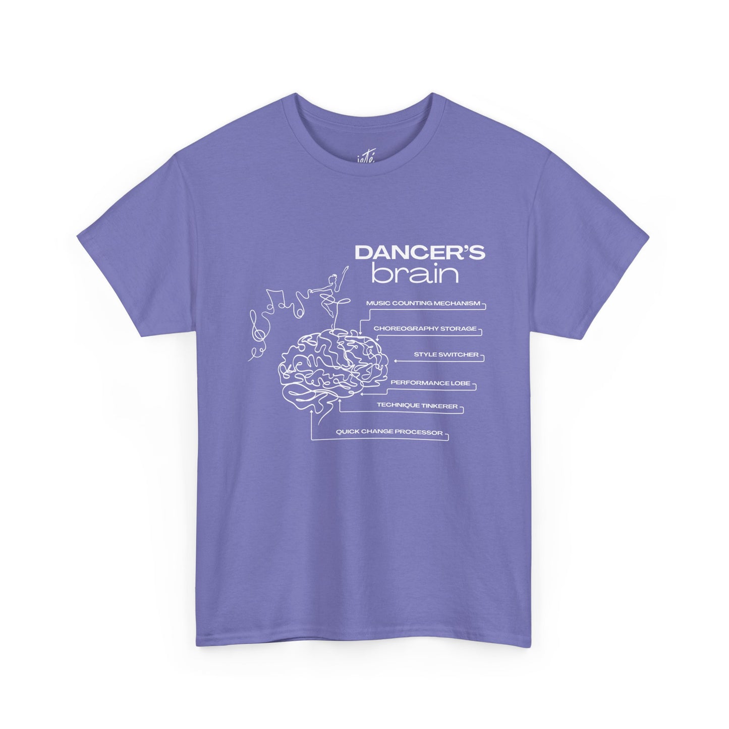 “Dancer’s Brain” Funny Dance Anatomy T-Shirt – Unisex Heavy Cotton Tee with Cute Dancer Brain Diagram and Optional Back Personalization
