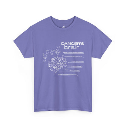 “Dancer’s Brain” Funny Dance Anatomy T-Shirt – Unisex Heavy Cotton Tee with Cute Dancer Brain Diagram and Optional Back Personalization