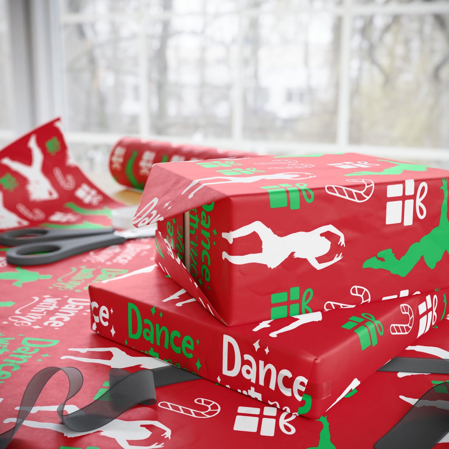 “Dance with Me” Christmas Wrapping Paper – Festive Holiday Gift Wrap with Colorful Dancers & Ballet-Themed Design, Perfect for Dance Lovers and Studios