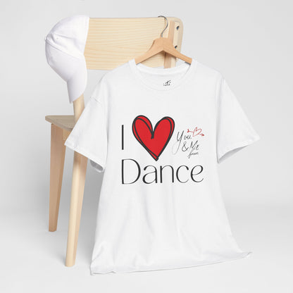 "I Love Dance" Unisex Heavy Cotton Tee – Hand-Drawn Heart & Note Graphic Dance Lover T-Shirt