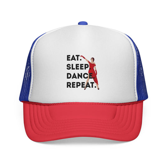 "Eat Sleep Dance Repeat" Trucker Hat – Bold Dancer Graphic Unisex Mesh Cap for Dance Lovers | Dance-Themed Hat