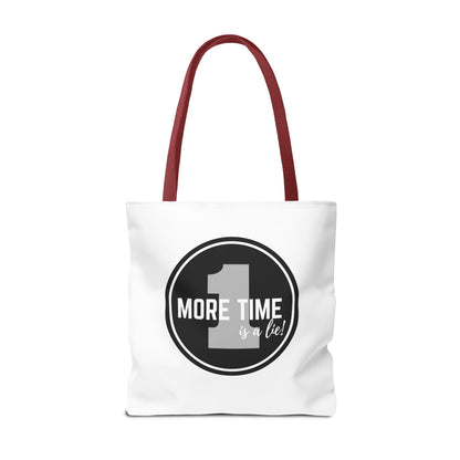 "One More Time is a Lie" Dance Tote Bag – Bold Emblem Graphic Canvas Bag for Dancers, Rehearsals & Everyday Use