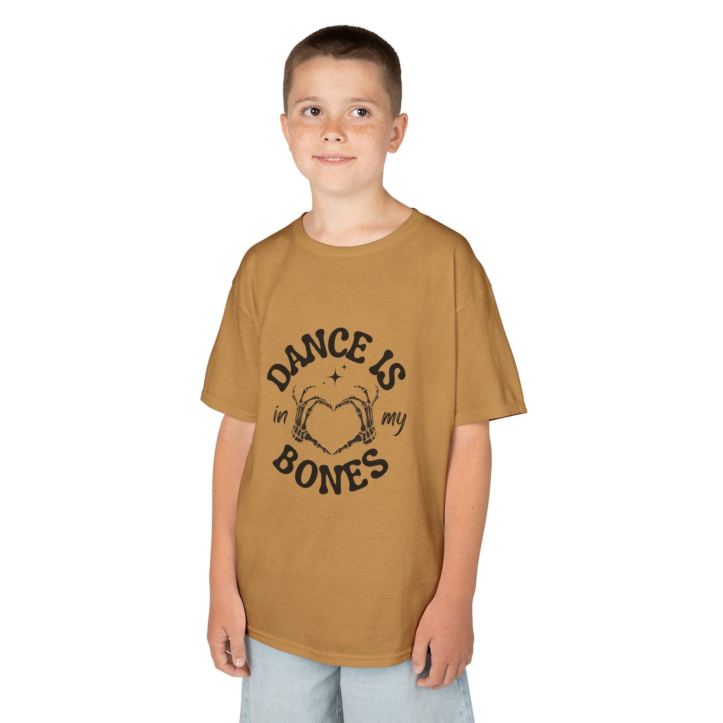 “Dance Is in My Bones” Halloween Dance T-Shirt with Cute Skeleton Heart Graphic - Kids Heavy Cotton™ Tee
