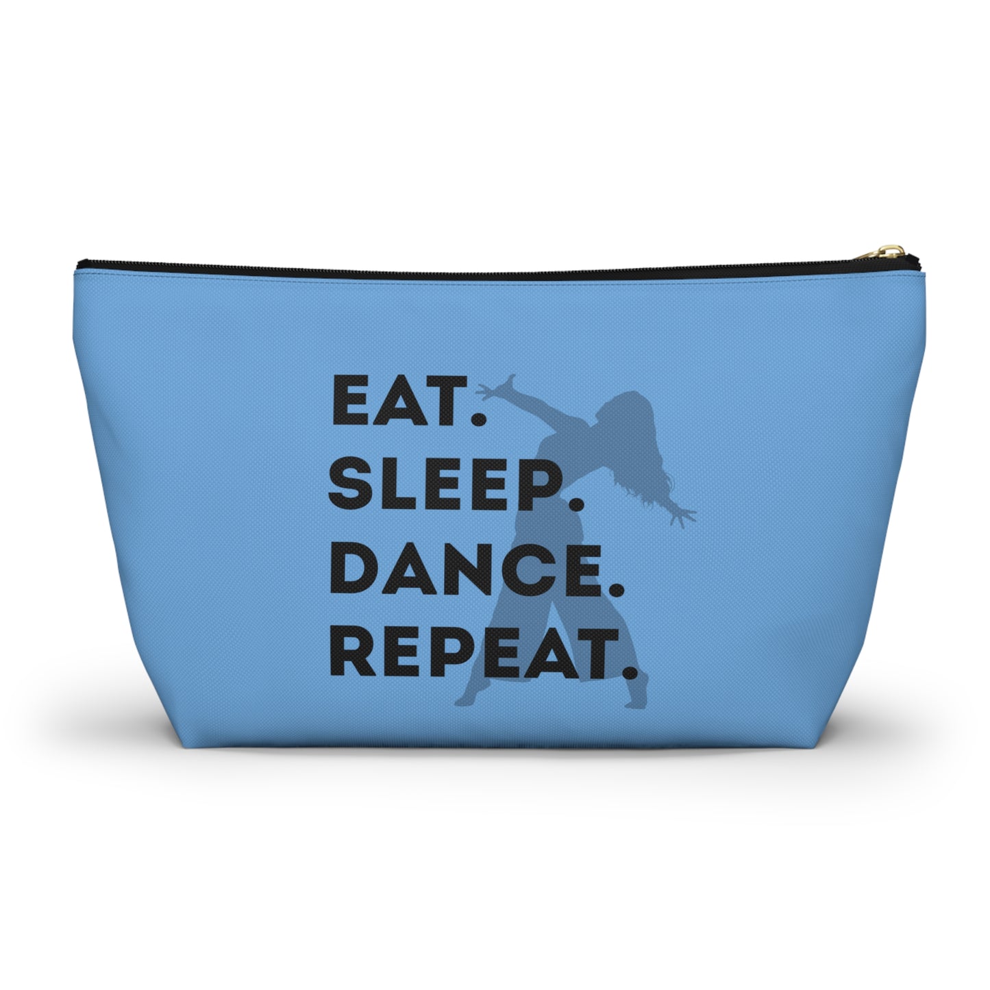 “Eat Sleep Dance Repeat” Makeup Bag – Bold Dancer Graphic – Dance-Themed Zipper Pouch for Cosmetics, Accessories & Travel Essentials