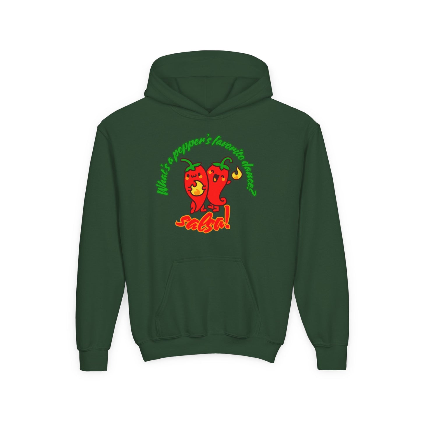 "What’s a Pepper’s Favorite Dance? Salsa!" Youth Hooded Sweatshirt – Funny Dance Pun Pepper Graphic Hoodie for Kids and Teens