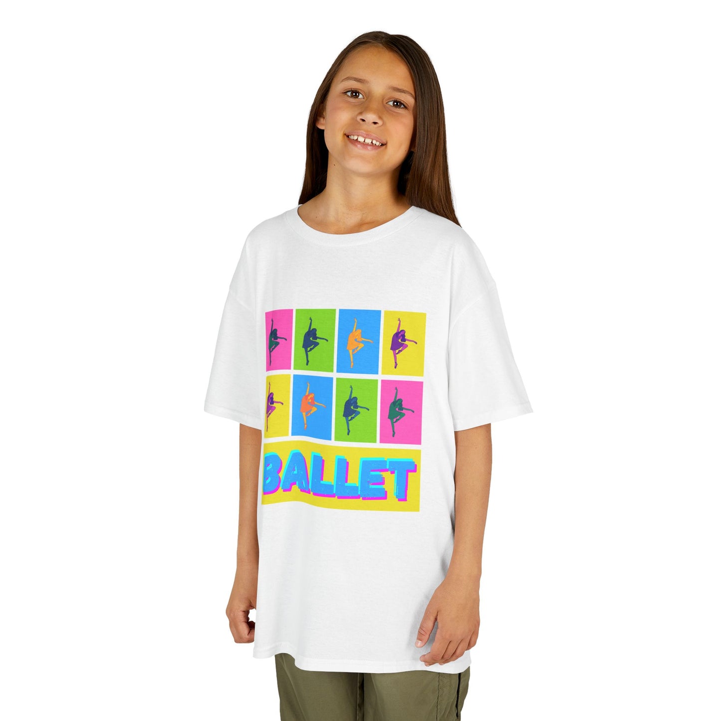 "Ballet" Youth Short Sleeve T-Shirt – Pop Art Inspired Design with Ballet Dancer Graphics – Dance Apparel for Kids