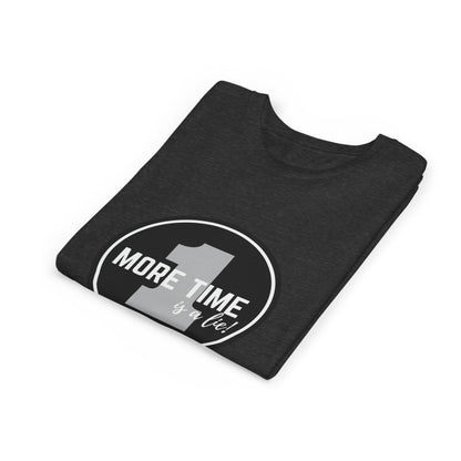 “One More Time is a Lie” Bold Emblem Dancer Graphic T-Shirt for Kids – Funny Dance Rehearsal Shirt - Youth Dance Tee