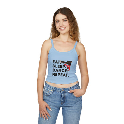 "Eat Sleep Dance Repeat" Women's Spaghetti Strap Dance Tank Top – Bold B-Boy Graphic Streetwear Style
