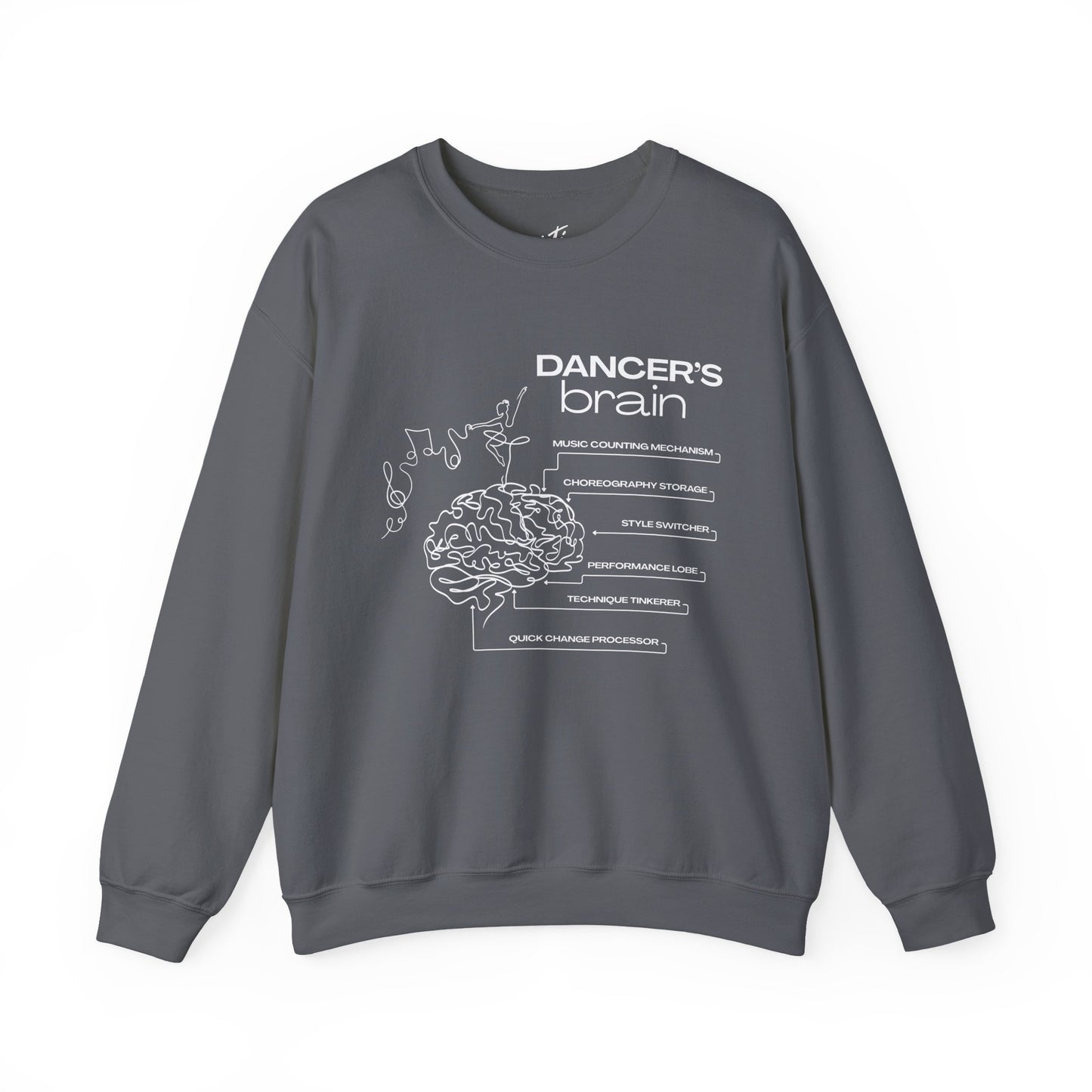 “Dancer’s Brain” Funny Dance Anatomy Sweatshirt – Unisex Heavy Blend Crewneck with Optional Name or Studio Personalization