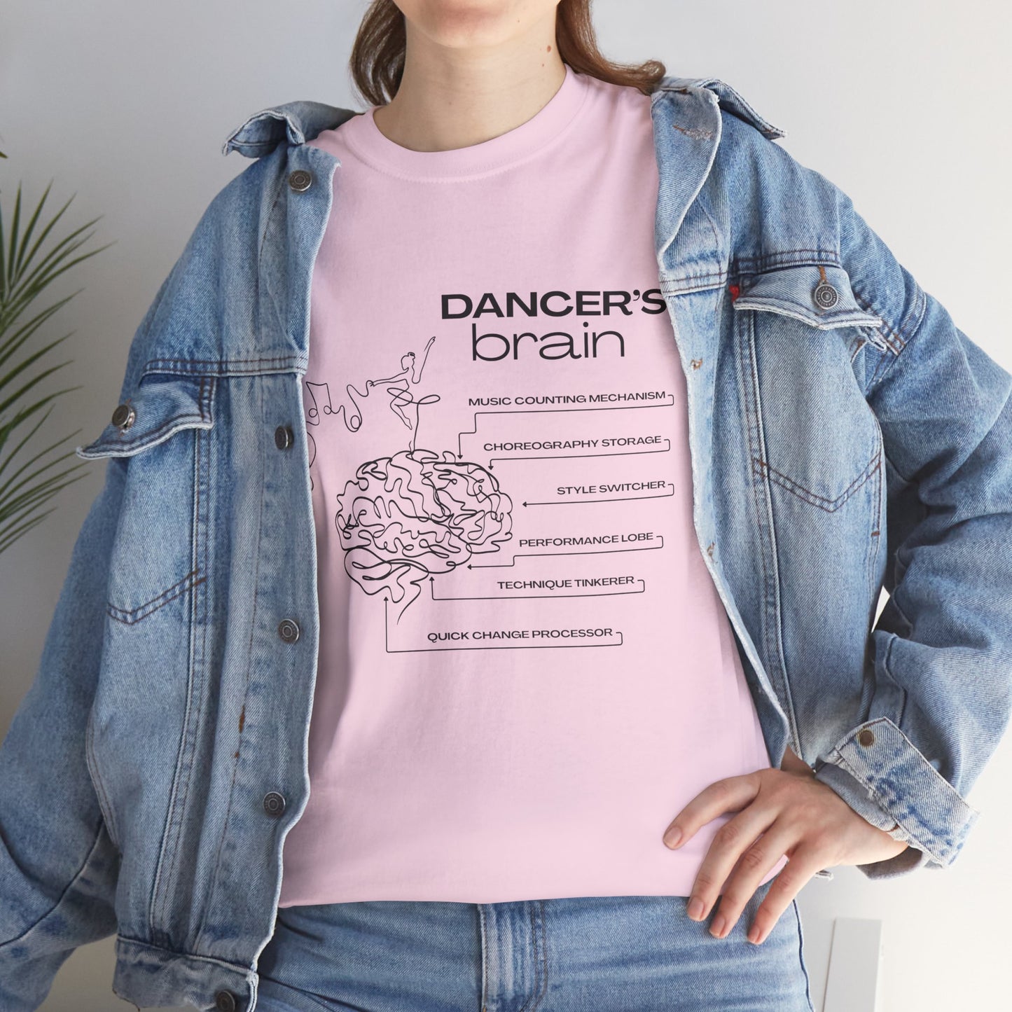 “Dancer’s Brain” Funny Dance Anatomy T-Shirt – Unisex Heavy Cotton Tee with Cute Dancer Brain Diagram and Optional Back Personalization