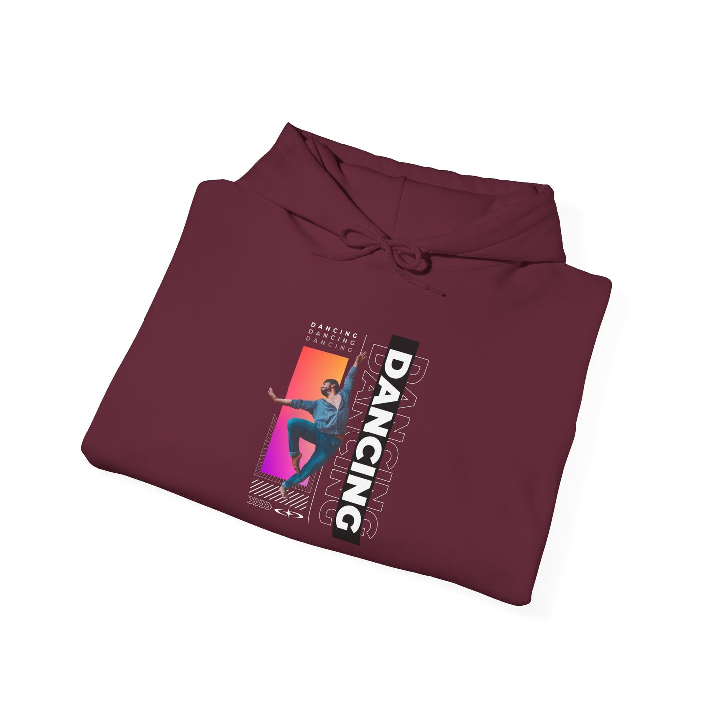 “Dancing” Text with Streetwear-Style Male Dancer Graphic – Unisex Heavy Blend™ Hooded Sweatshirt – Cozy Dance Hoodie for Performers & Dance Enthusiasts