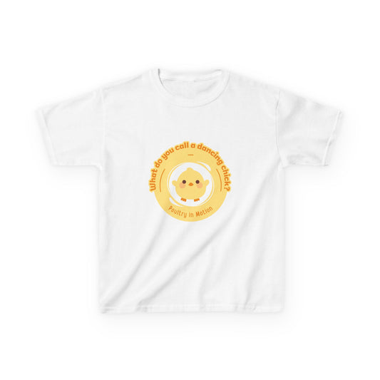 “What do you call a dancing chick? Poultry in Motion” Funny Chick Dance Tee for Kids – Cute Chicken Graphic - Youth Dance Pun T-Shirt
