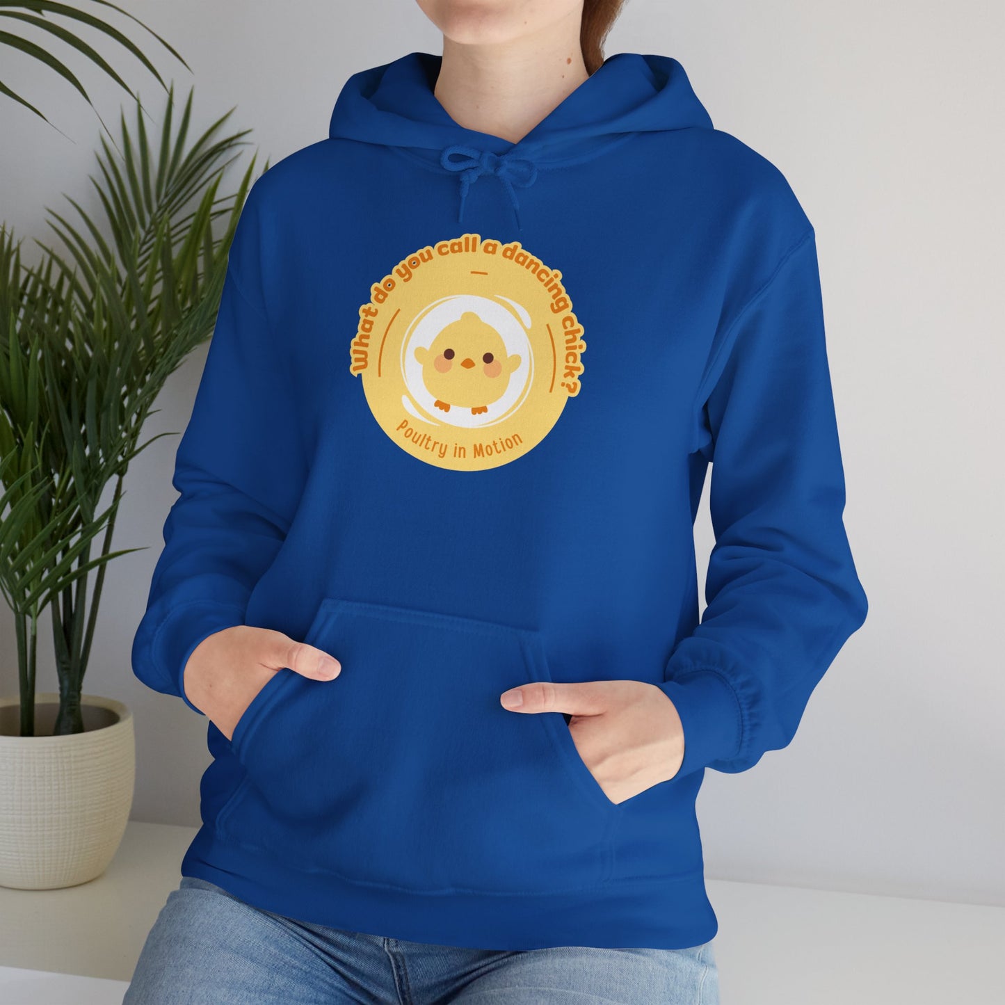 "What do you call a dancing chick? Poultry in Motion" Unisex Dance Hoodie – Funny Dancing Chick Graphic Sweatshirt for Dancers