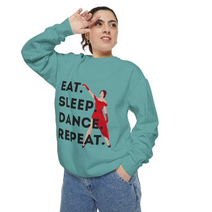 "Eat, Sleep, Dance, Repeat" Unisex Lightweight Crewneck Sweatshirt – Bold Dance Graphic Pullover for Dancers & Studio Life Enthusiasts