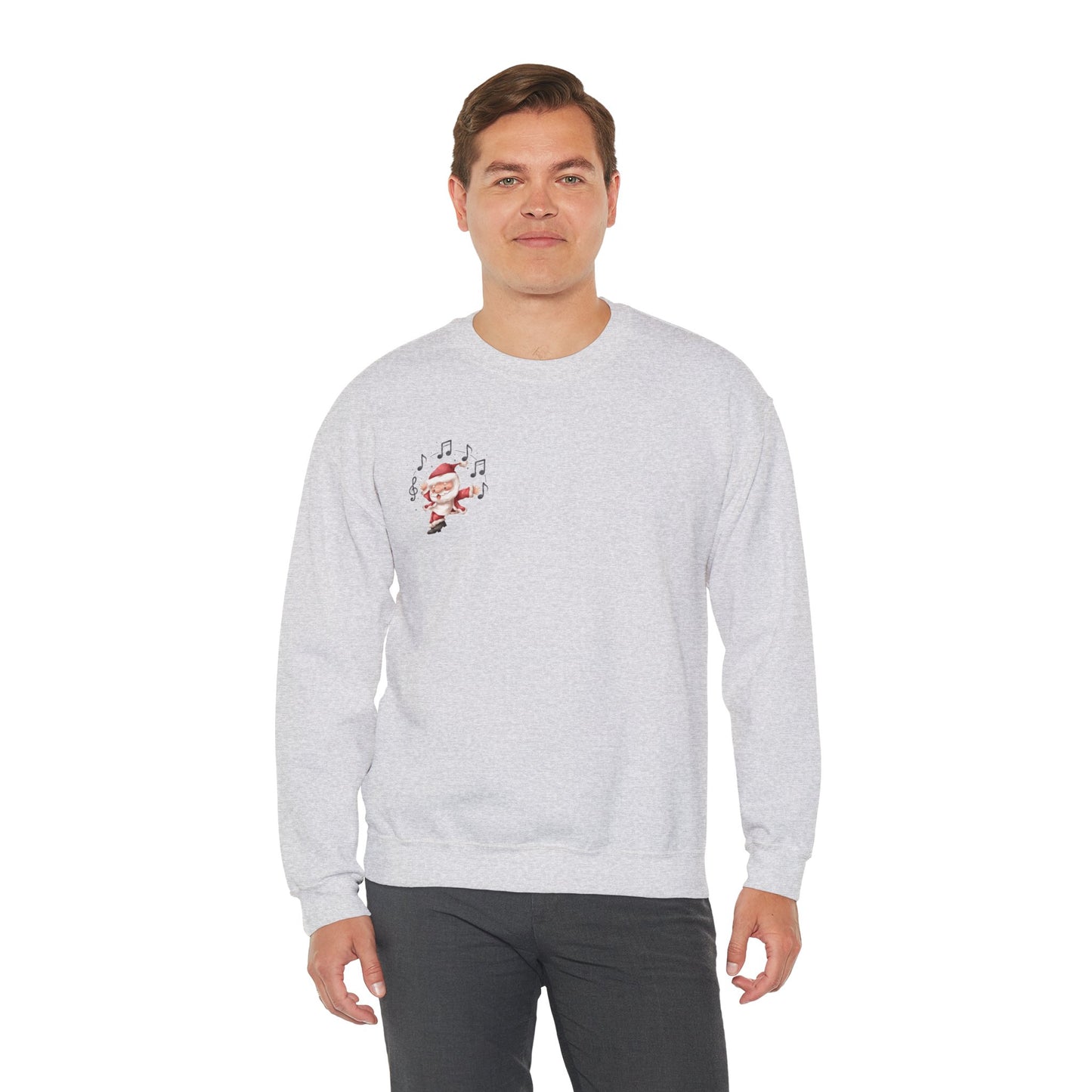 “5-eee and a 6-eee and a Ho, Ho, Ho”  ADULT SWEATSHIRT Unisex Heavy Blend Crewneck with Playful Dancing Santa Front & Back – Festive Christmas Dance Sweatshirt for Dancers & Studios