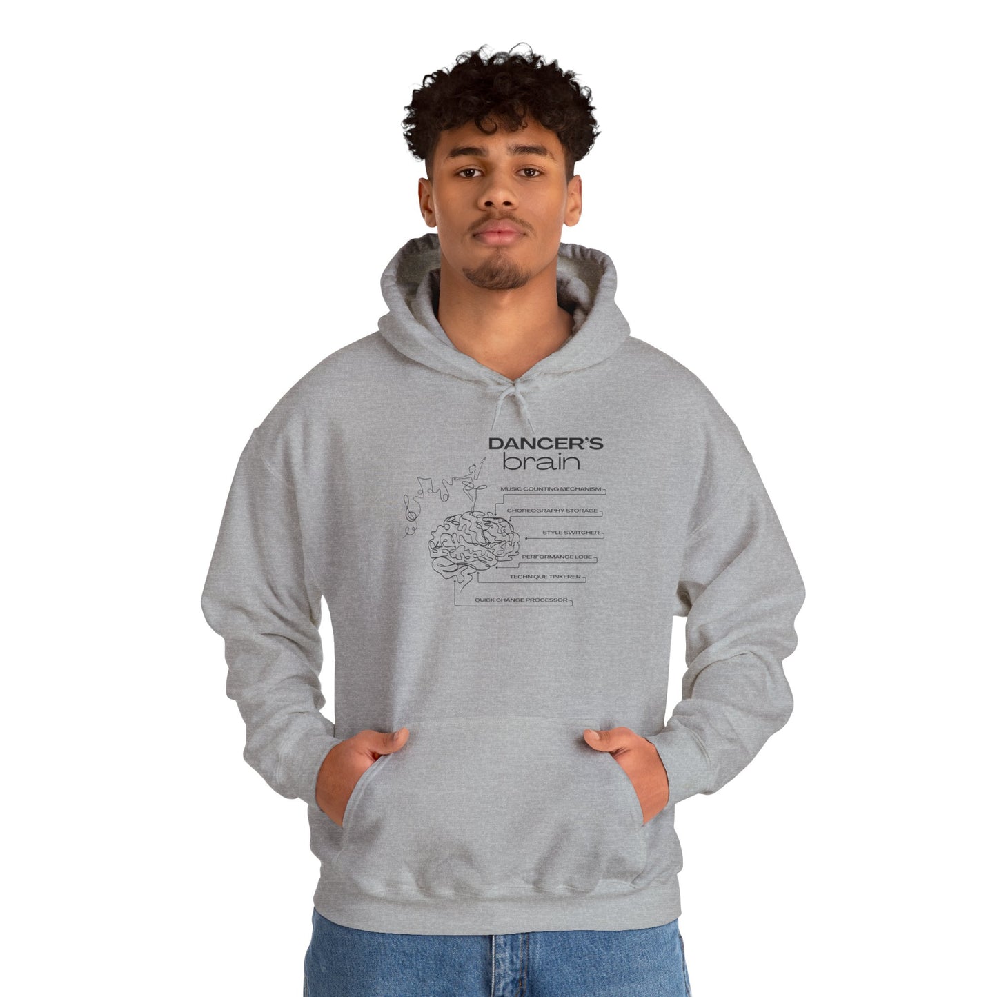 "Dancer’s Brain" Unisex Hoodie – Funny Dance-Themed Hoodie for Teens and Adults with Personalization Option and Cute Dancer Brain Graphic