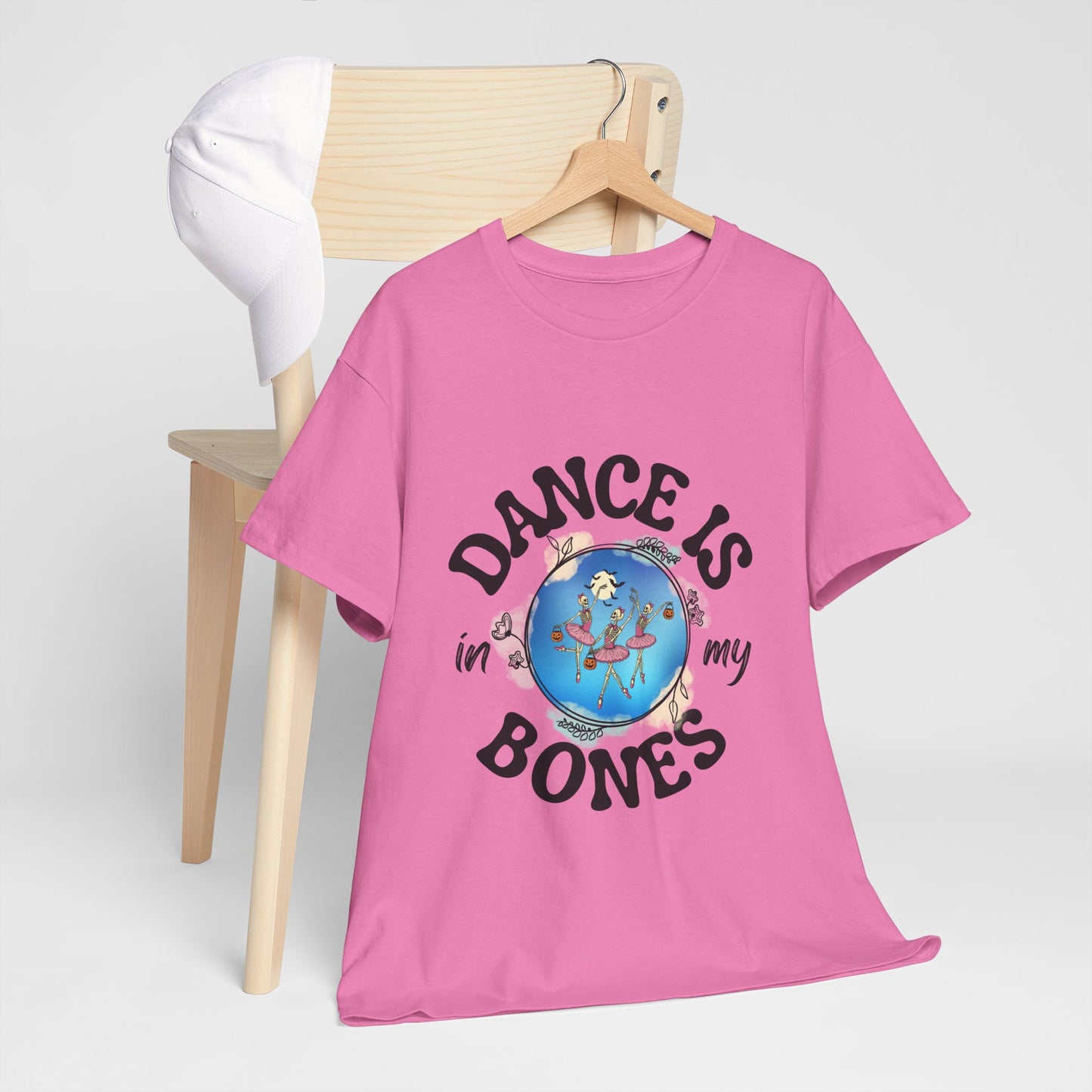 “Dance Is in My Bones” Halloween Dance T-Shirt with Dancing Skeletons Graphic - Unisex Heavy Cotton Tee
