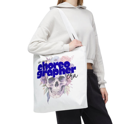 In My Choreographer Era Tote Bag with Colored Handles – Pastel Floral Skull Dance-Inspired Carryall