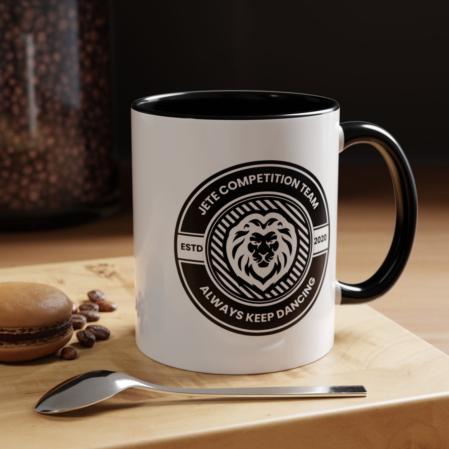 "Jeté Competition Team – Always Keep Dancing" Accent Coffee Mug – Collegiate Style Ceramic Mug for Dancers and Studio Teams